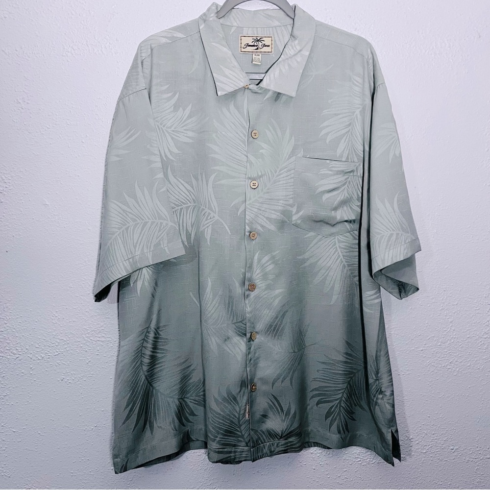 Jamaica Jaxx Hawaiian Green Jacquard Floral Shirt Men's XL 100% Silk Button Up